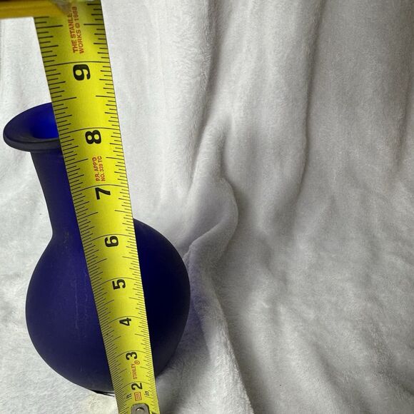 Vintage Luna Cobalt Blue Frosted Glass Vase – 9” - Picture 3 of 8
